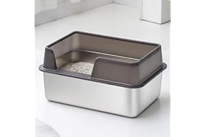 MENDUNER Bandeja de Arena Grande de Acero Inoxidable, Caja de Arena de Metal XL con Tapa a Prueba de Salpicaduras y Pala para Todos los Gatos, Fácil de Limpiar, No Pegajosa (Negro Grande)