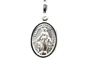 PEGASO GIOIELLI Ciondolo da Donna in Oro Bianco 18kt (750) Pendente Religioso Madonna di Lourdes Medaglia Miracolosa Madonnina