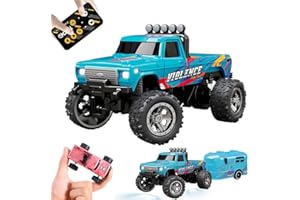 Kyduu Ferngesteuertes Auto, Monster Truck Spielzeug,Monstertruck 2.4GHz,1:64 Mini RC Monster Truck mit Anhänger Karosserielichter und Scheinwerfer,Crawler Spielzeug,Geschwindigkeit/Lenkung einstellbar