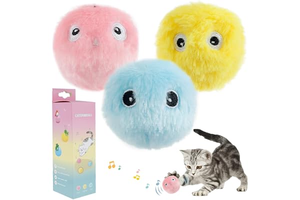 3pcs Jouet pour Chat interactif Jouet Chat avec Les cris des Oiseaux Grenouilles et grillons Balles pour Chats en Peluche chasser