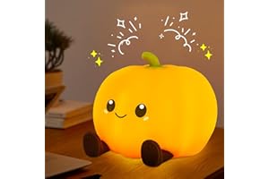 JUAUO Nachtlicht für Kinder, Nachtlicht Baby Kürbis Lampe, Touch Dimmbar Stilllicht Nachtlampe, 20-Min Timer USB-ladbar Kawaii Silikon Nachttischlampe für Kindergeschenke Allerheiligen Kinderzimmer Deko