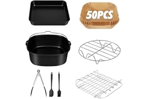 Vusddy 8-teiliges Heißluftfritteuse XXL Zubehör für COSORI 5,5 L/6,4 L, 8 Zoll Eckig Airfryer XL Accessories Set für Philips 6,2 L/7,3 L, Cecotec 5,5 L/6 L, Princess 5,2 L/6,5 L, Innsky, Tefal, Klamer