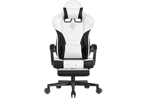 Popsit Gaming Chair with Headrest Lumbar Support Gamer Chair PU Leather Video Game Chair for Adult (Black White)