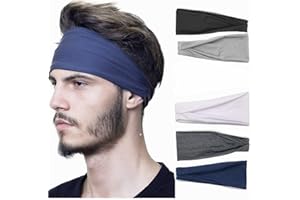 CNZON Bandeau de sport 5 pièces pour homme, couleur pure, élastique, yoga, fitness, course à pied, anti-humidité, anti-humidité