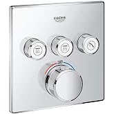 Grohe Grohtherm SmartControl 29126000 Square Thermostat for Shower or Bath with Flush Installation and Three Valves, Chrome