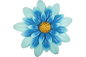 YiYa 33CM Metal Flower Wall Art Decorations Indoor or Outdoor Wall Sculptures Hanging for Bathroom Livingroom Bedroom (Blue)
