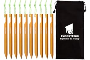 GEERTOP 10pcs Piquets de Tentes en Aluminium Durable Pegs Ultra Résistant 15cm avec Cordon Réfléchissant pour Bâche de Camping Bâche de Plage (Or)