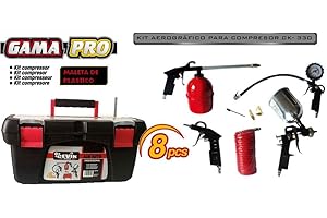 Cevik CAKIT8PRO - Kit aérographe pour Compresseur. 8 pièces: Pistolet pulvérisateur, huile, soufflante, gonfleur, Spiral 5 My 3 buses