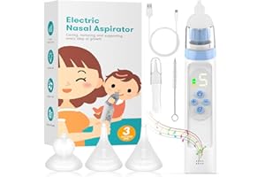 GIBOHOM Elektryczny aspirator do nosa dla niemowląt, z 5 poziomami ssania, elektryczny odkurzacz do nosa z wyświetlaczem, ładowany przez USB z 3 silikonowymi dyszami i pęsetą, funkcja muzyki i
