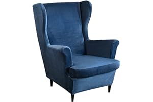 Mingfuxin Wingback Chair Covers 2 Piece Set Stretch Wing Chair Cushion Sofa Slipcover, Removable Velvet Wing Back Armchair Slipcovers Furniture Protector for Living Room Bedroom Hotel