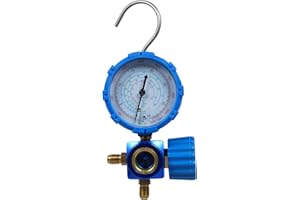 Shkalacar Single Manifold Gauge, Fits R410A R22 R134A R404A Refrigerants Air Condition Manifold Gauge with Clear Scale, Blue/Red