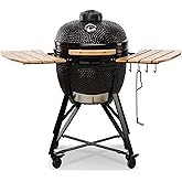 KAMADO BONO Ceramic BBQ Grill, 20" Media, Black I Kamado BBQ Charcoal Grill with Dual Zone Grilling System I Egg BBQ Smoker f