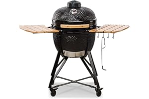 Kamado Bono Media Barbecue et 6 Accessoires Offerts Gratis - Barbecue Charbon De Bois Taille Portable - BBQ Et Fumoir - Noir Barbecue Japonais Ceramique Ø 52 cm - Barbecue Balcon