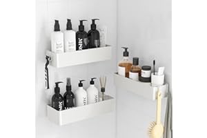 Kitsure 3 Pack Rustproof Shower Caddy - 3 Shelves, Drill-Free & Quick-Dry Shower Organizer, Rustproof Bathroom Shelves with 4 Hooks, Large, White