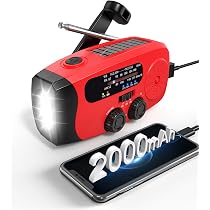 Emergency Weather Radio With Hand Crank & Solar - 20000mAh Power Bank, NOAA Alerts, Flashlight, SOS, FM/AM/SW