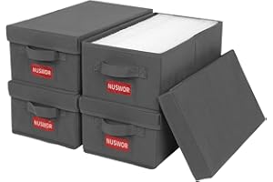 NUSWOR Premium DVD Storage Box - Stackable DVD Case Holder Organizer, DVD Storage Solutions Pack of 4- Holds up to 100 DVDs - 15.75 x 8.1 x 6.1 inches - Grey, USNWDVD4P2