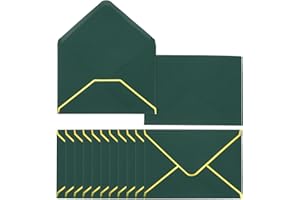 PATIKIL 100 Pack A7 Envelopes, 5x7 Card V Flap Envelope Round Edge Valentine Envelopes with Gold Border for Office Wedding Card Invitations Graduation Party Gift, Dark Green