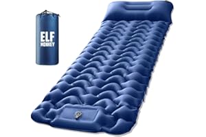 Elfmonkey Colchoneta hinchable para camping, 196 x 68 x 6 cm, bomba integrada, ideal para camping y exteriores, colchón de aire, impermeable, súper ligero y extra pequeño tamaño de transporte