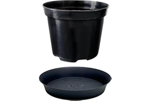 GROWCERY Heavy Duty Round Plant Pot & Saucer Set – 7 Sizes from 3L to 25L – Indoor Outdoor Use – Durable Plastic for Flowers, Vegetables, Herbs - Includes Matching Saucer – Black (1, Round 3L + 20cm)