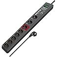 Brennenstuhl Secure-Tec Power Strip with Surge Protection and Master / Slave Function (3 m Cable and Switch) Colour: Anthraci