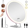 20X Magnifying Mirror with Lights, 6'' Lighted Travel Magnified Mirror 20X High Magnification Travel Makeup Mirror with Lights, Handheld Makeup Magnifying Mirror with Suction Cups & Adjustable Bracket
