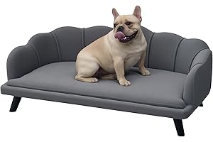 PawHut Dog Sofa for Medium, Large Dogs, Shell Shaped Pet Couch Bed w/Legs, Cushion, Washable Cover - Grey