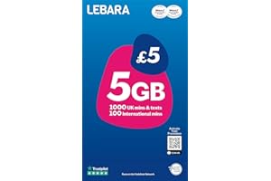 Lebara SIM Card: 5GB for £2.50, Half Price for First 3 Months, No Contract, UK Calls, UK Texts and International Calls Included, Multi-size, Fits All Devices