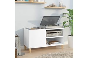 IKAYAA Mueble de Discos de Madera 84.5 x 38 x 48 cm, Tocadiscos de Vinilo Stand, Estanteria CD, Mueble para Discos y Vinilos, Blanco