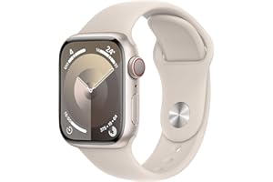 Apple Watch Series 9 (GPS + Cellular, 41 mm) Smartwatch mit Aluminiumgehäuse und Sportarmband S/M in Polarstern. Fitnesstracker, Blutsauerstoff und EKG Apps, Always-On Retina Display, Wasserschutz