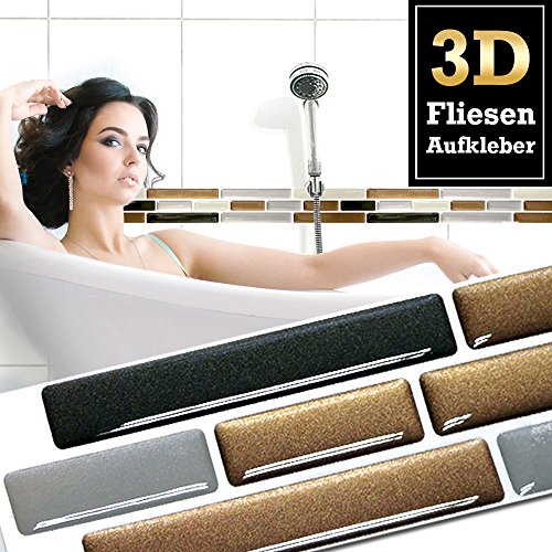 5 Stück 27,9 x 4,3 cm Wandora selbstklebende 3D Mosaik Fliesenaufkleber W1425 kupfer dunkelgrau silber Ziegel