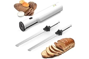 FLEAGE Professionelles Akku-Brotmesser, wiederaufladbares Elektromesser mit 2 hin- und hergehenden 8-Zoll-Klingen aus gezahntem Edelstahl und Sicherheitsverschluss-Auslöser, zum Tranchieren von Fleisch