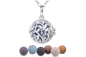 EUDORA Harmony Ball Aromathérapie Huiles Collier Diffuseur Essentielles pour Femmes Collier Pendentif Filles Bijoux Cadeau avec 7 PCS Pierre de Lave, Chaîne 61cm.
