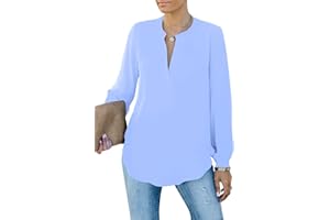 Homlan Chemisier élégant pour Femme - Col en V - Manches Longues - Décontracté - Tunique à Manches Longues - Couleur Unie