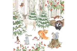Anniversary House Tiflair Luxury Christmas Napkins Festive Woodland Design, Thick and Strong Lunch Napkins 3 ply, Multi-Coloured PJ312117