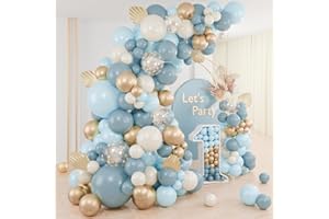 BALLOON GARLAND Kit Arco Palloncini Blu, 104 Pezzi Arco Ghirlanda Palloncini Compleanno Blu Polveroso con Palloncini Oro Bianchi Sabbia per Decorazioni Compleanno, Baby Shower, Battesimo Bimbo, Matrimonio, Laurea