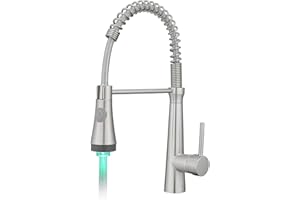 TIMACO - Rubinetto da cucina con molla a spirale, rubinetto e doccetta estraibile, orientabile a 360°, Nichel spazzolato con LED