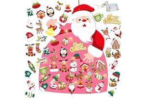 JOFONY Decoración de Navidad de fieltro Papá Noel, niños con 28 piezas adornos y cadenas de luces de Año Nuevo Puerta Decoración de pared