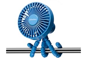 Schallen Ventilateur portable et léger rechargeable à 4 voies pour landau, siège de voiture, bureau, voyage | À clipser, portable, trépied et support de téléphone (bleu)