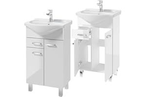 .DEFTRANS Domodomo - Mueble de baño con Lavabo, 85 x 50 x 42 cm, Mueble de baño de pie con cajón y Armario Inferior, Lacado, Elegante Juego con Lavabo de cerámica (Blanco) Mueble baño con Lavabo