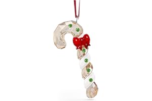 Swarovski Candy Cane Ornament, Gold Tone, Red and White Crystals Hanging Decoration, from the Holiday Cheers Collection