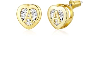 MISS CHIPMUNK Earrings for Girls Heart Initial Stud Earrings 14K Gold/Rose Gold Plated CZ Hypoallergenic Alphabet Letter Initial hypoallergenic Earrings Birthday Gifts for Women Girls