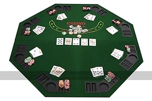 MASTERS TRADITIONAL GAMES Octagonal Poker Table Top - 8 Player Folding Tabletop Poker - 125cm - Home Poker Table - Casino Games and Equipment