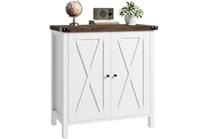 ‎GARVEE Garvee Kitchen Cabinet Sideboard with Doors Buffet Cabinet with Worktops Kitchen Buffet with Adjustable Shelf Country House Style for Kitchen, Living Room, Dining Room, White + Brown, 40 x 80 x 80 cm
