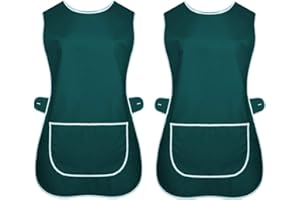 INDX-Clothing Pack of 2 Ladies Tabards Apron Kitchen Overall Catering TABBARD Cleaning Pocket