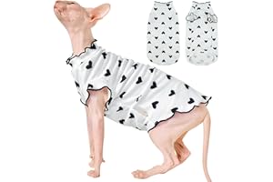 DENTRUN Camicia a forma di cuore Sphynx con gatti senza peli, magliette per gattini con maniche in Perlin, traspirante, per gatti adorabili, vestiti per gatti senza peli