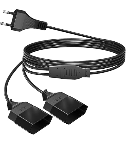 2 Rallonges électriques Euro 1 M - Fiche Plate Coudée 90° - Charge Max 1380 W - Pour TV, PC, Lampes