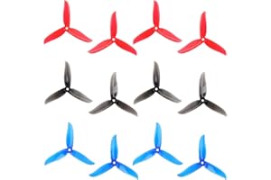 GRUIQRD 12pcs 5045 3-Blatt Propeller, 5Zoll Tri Blade Props für 2204 2205 2206-2306 Brushless Motoren FPV Racing Drone Quadcopter （ Transparent-Rot,Schwarz,Transparent-Blau）