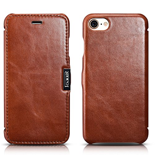 SLEO Funda iPhone 7 Plus iPhone 8 Plus  Carcasa con Tapa Cuero Interior Ultra Slim Flip Folio ICARER Case para iPhone 7 Plus iPhone 8 Plus - Retro Marr  n