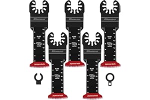 Bionso 5 PCS Japanese Tooth Oscillating Saw Blades Wood Extra Long Reach Double-Row Teeth Multitool Blades Clean Cutting for Wood and Plastic Quick Release Blades Fit Dewalt Ryobi Milwaukee Makita