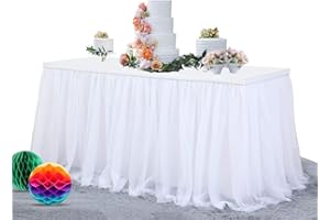 NSSONBEN Tüll Tischrock Weiß Tütü Tischröcke Für Babyparty, Baby Shower Mädchen, Hochzeit, Geburtstag, Kindergeburtstag(L427cm*H77cm)